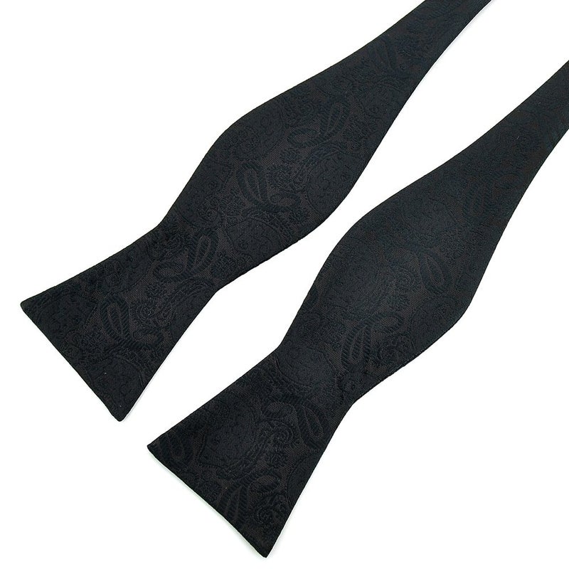 PenSee Mens Self Bow Tie Classic Black Paisley Woven Silk Bow Ties - Image 4